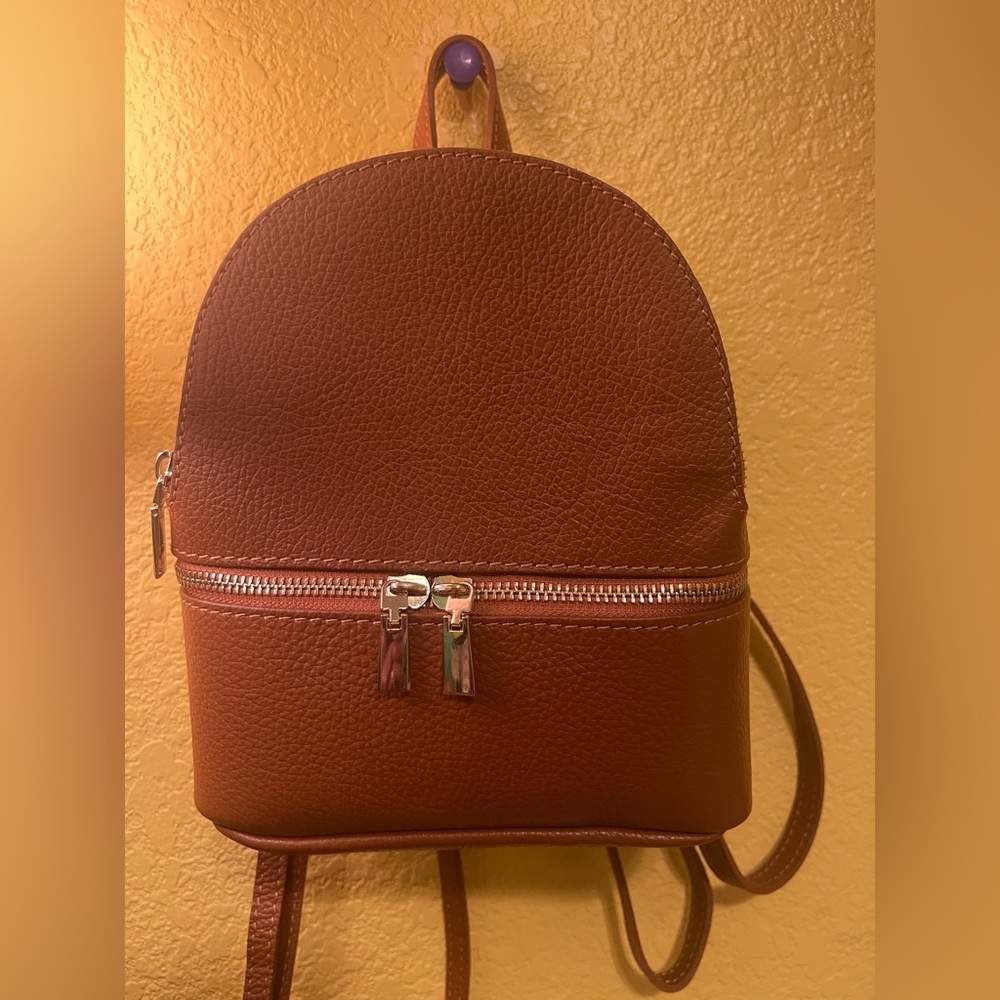 Borse In Pelle Women’s Brown Leather Mini Backpack Made in Italy 9"x7"